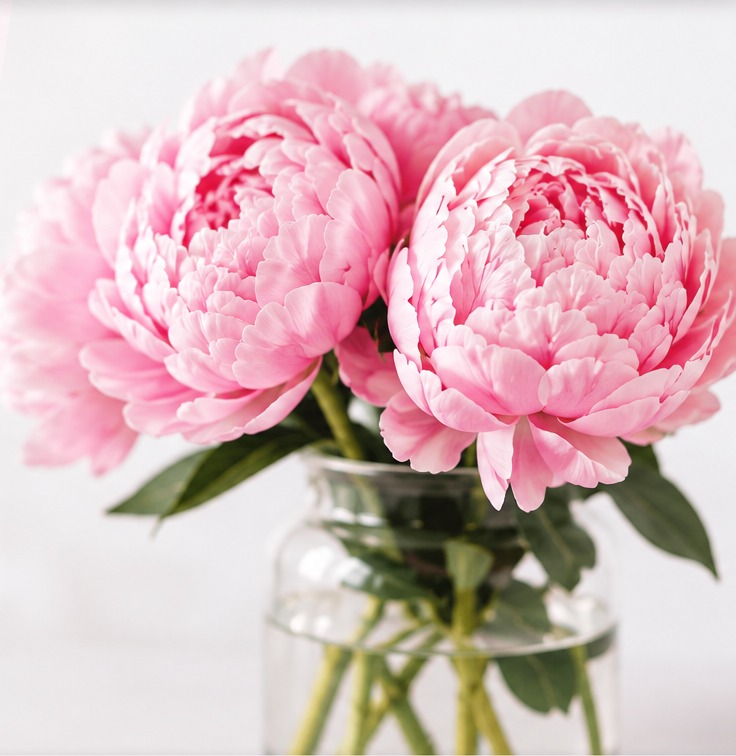 Pink peonies in a glass vase